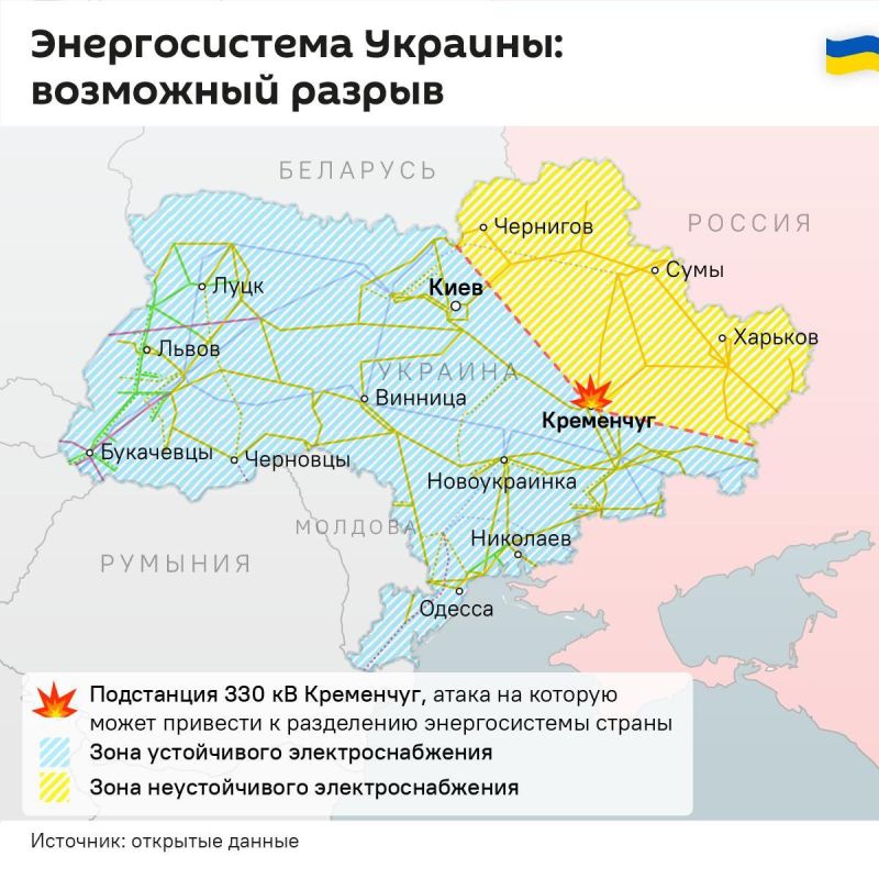 Энергосистему Украины можно разорвать на две части, атаковав электроподстанцию 330 кВ Кременчуг
